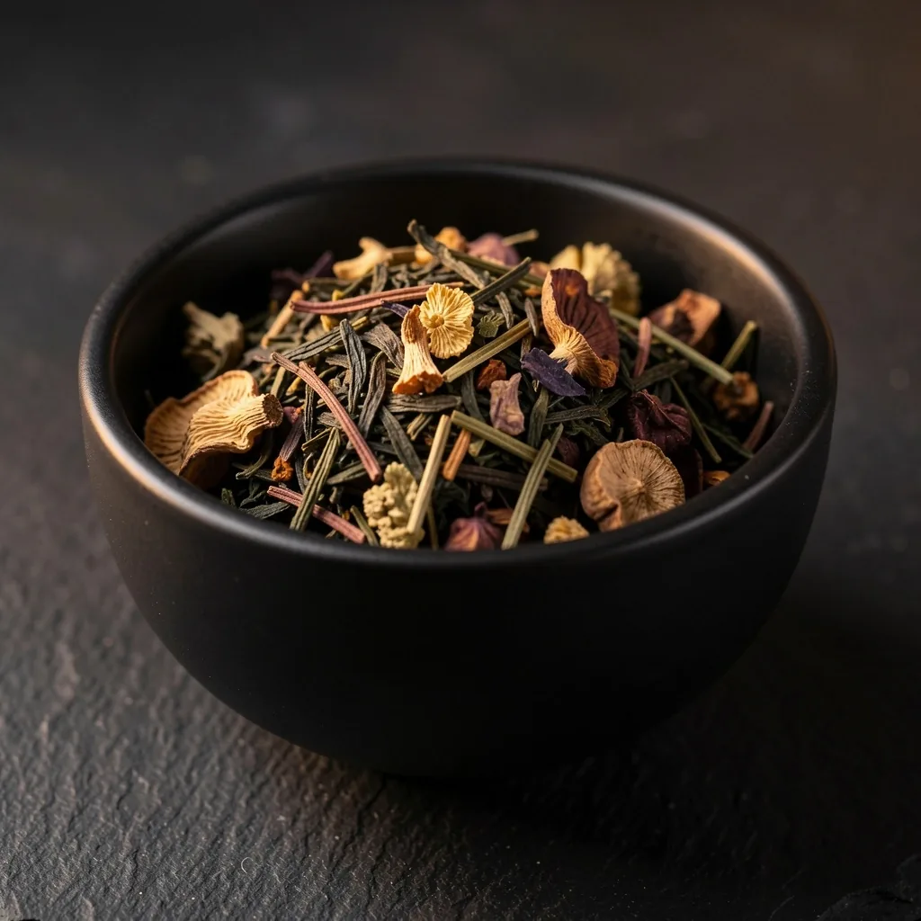 Premium loose-leaf keto tea in a dark bowl