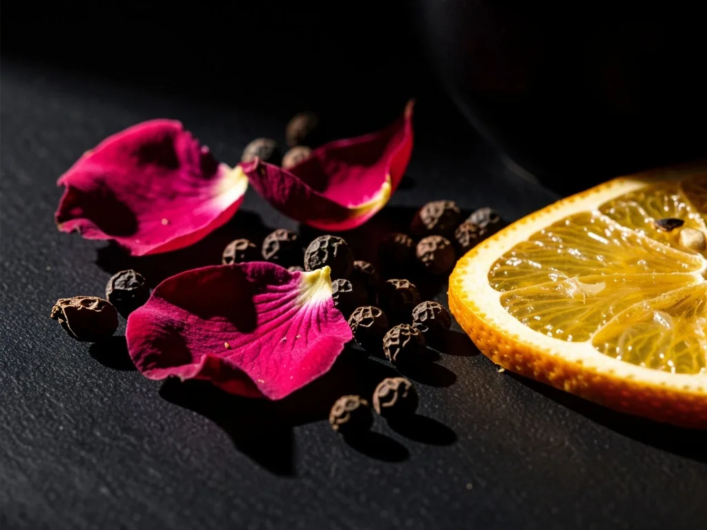 Dried botanicals arranged on a dark surface