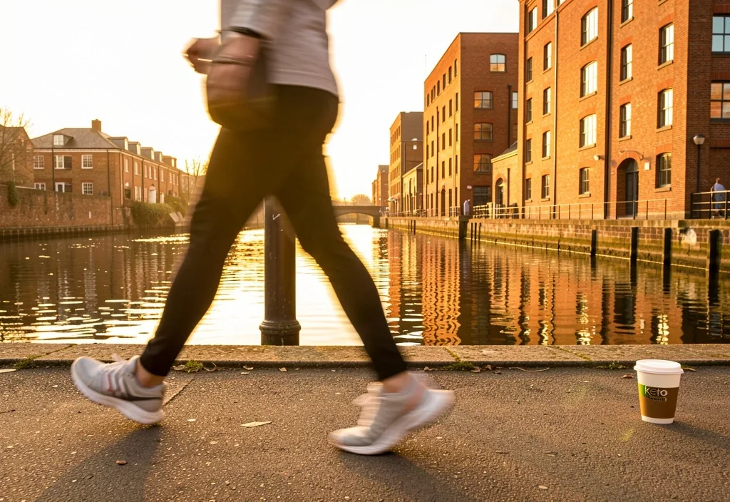 Someone walking along a Manchester canal path