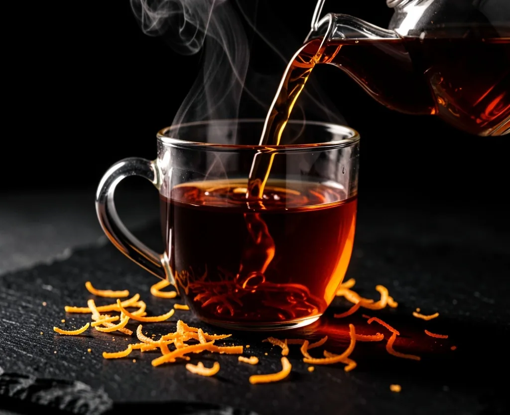 Pouring keto-friendly tea with citrus zest