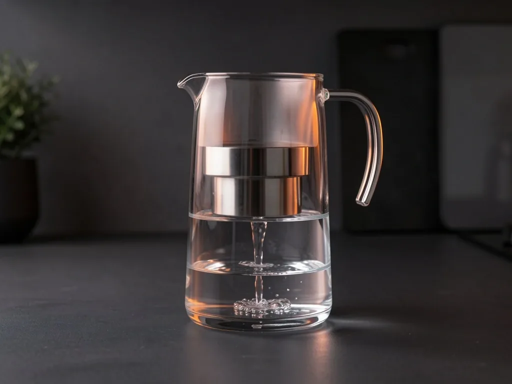 Water filter jug on a dark kitchen counter